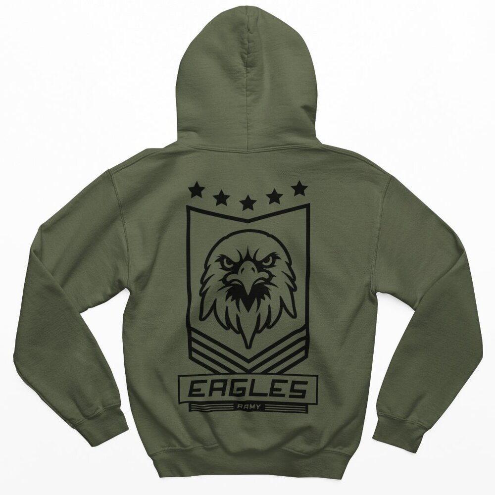 NEW Philadelphia Eagles Fan Army Front Back Print Pullover Hoodie MILITARY GREEN